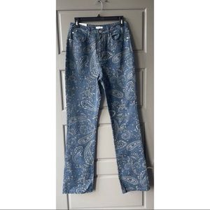 Weworewhat blue paisley high rise straight leg jeans size 28